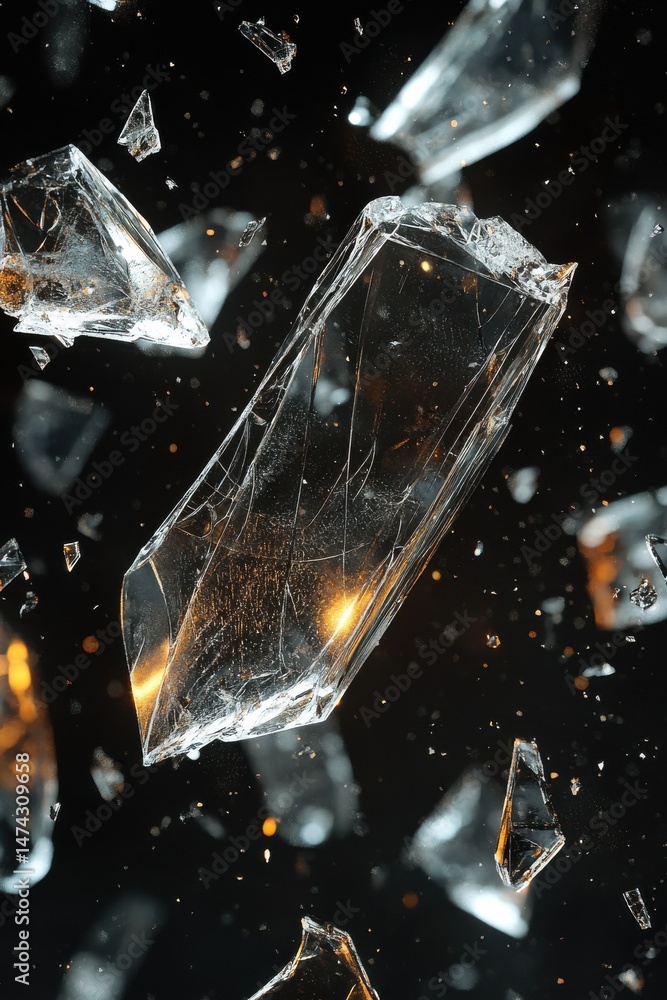 Aufkleber shattered glass fragments abstract art dynamic 3d rendering with warm lighting