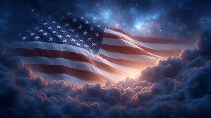 Patriotic american flag waves in clouds usa digital artwork night sky
