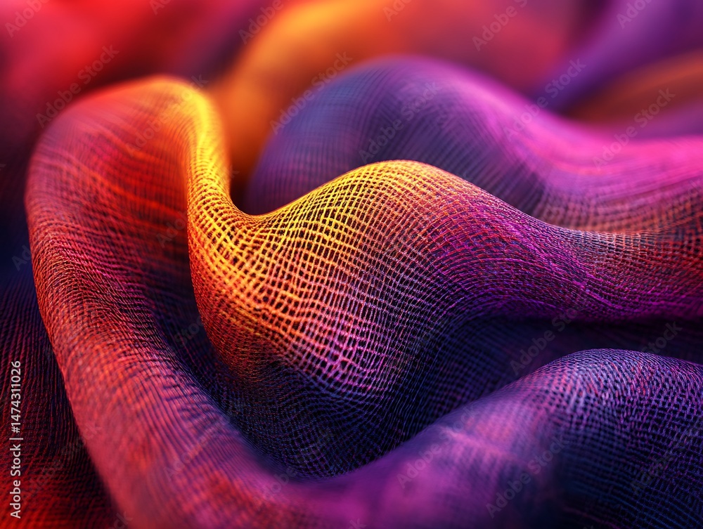 Poster Iridescent textile with woven threads creating a textural chromatic effect