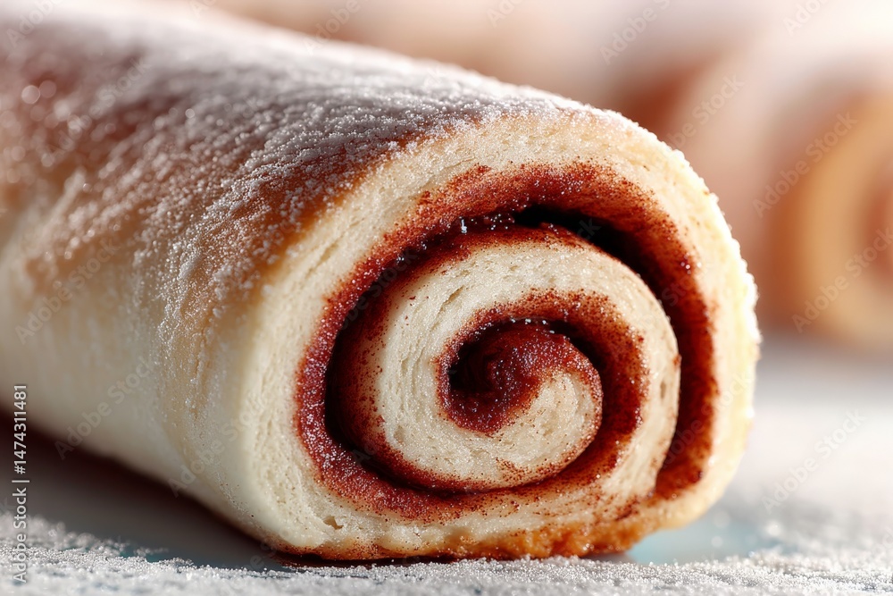 Poster sweet cinnamon roll with a fluffy texture sits on a light surface ready for baking and serving in a 