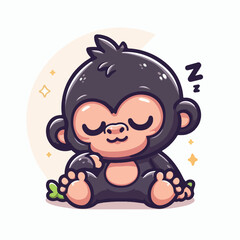 Cute Gorilla Baby Sleeping Cartoon Vector Icon Illustration 