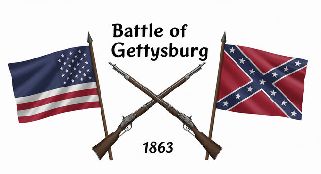 Battle of Gettysburg 1863 with Crossed Rifles and Union and Confederate Flags – American Civil War Symbol