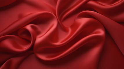 Obraz premium A luxurious red satin fabric with a smooth, shiny texture and elegant curves creates a romantic backdrop