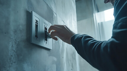 Hand Switching Light in Dimly Lit Room