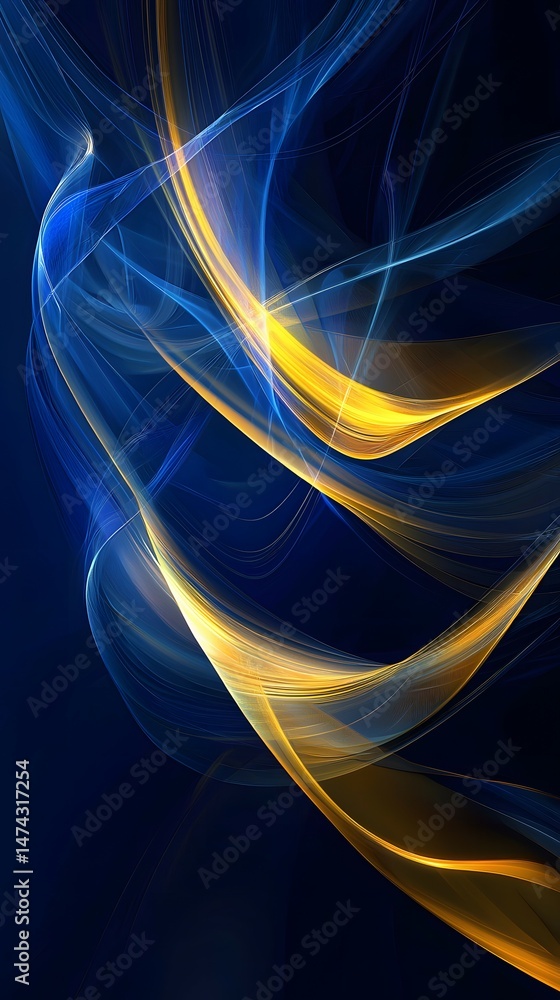 Poster abstract blue and yellow gradient background with curved shapes and smooth design