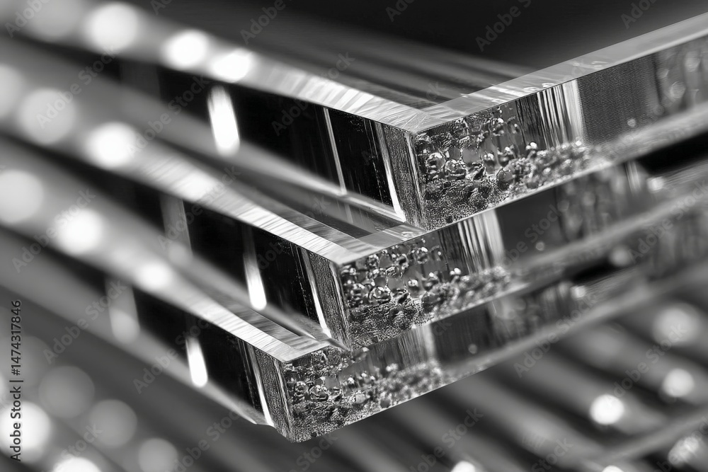 Aufkleber close-up of layered clear acrylic sheets showcasing texture and clarity in a studio setting with nat