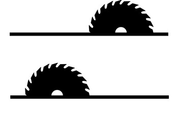Cartoon circular blades icon or symbol. Drawing half logo. Circular saw blade for woodworking machine, sawing machine. Electric saw, circle. Vector