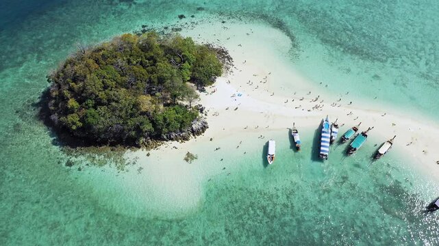 Aerial view of small island and beach in the turquoise sea, Railay, Krabi province, Thailand