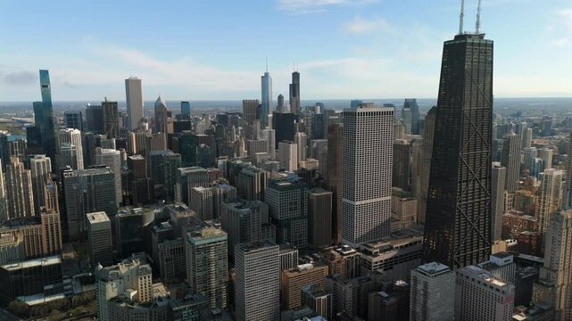 Aerial panoramic view of Downtown Chicago Skyline skyscrappers