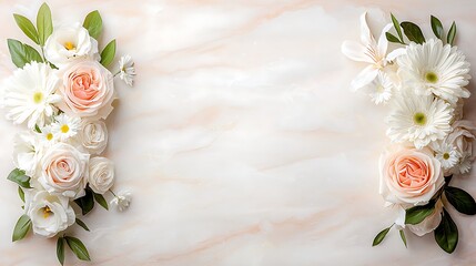 Spring flora illustration elegant white flowers blooming on marble background