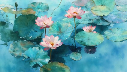 Water lilies in pond tranquil floral scene
