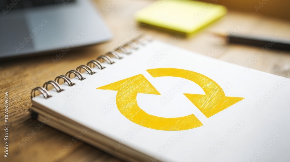 Poster notebook with yellow arrow illustrating the concept of fast feedback and continuous improvement in r