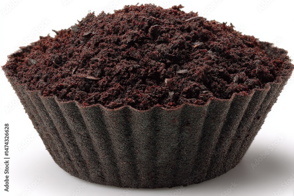 Poster coffee grounds in a reusable filter cup at home during morning preparation