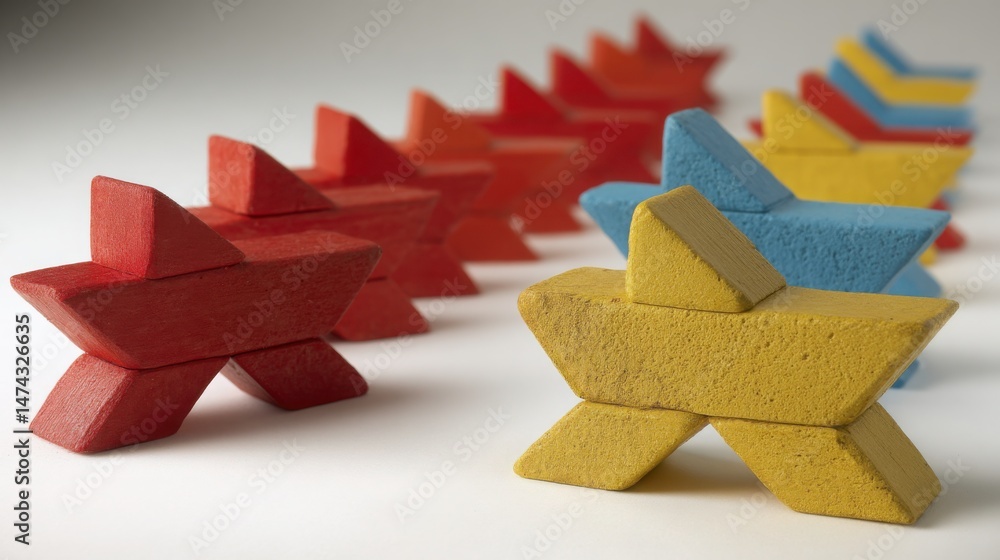 Aufkleber a group of wooden blocks representing the concept of bundling priorities and grouping tasks strategi