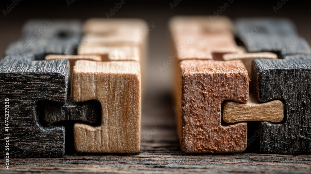 Aufkleber wooden puzzle piece symbolizing strategic alignment and comparison of execution in a business contex
