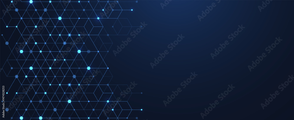 Poster Abstract digital blockchain cube blocks concept. 3D big data cubes quantum computer technology idea. Artificial intelligence data core cubes design element