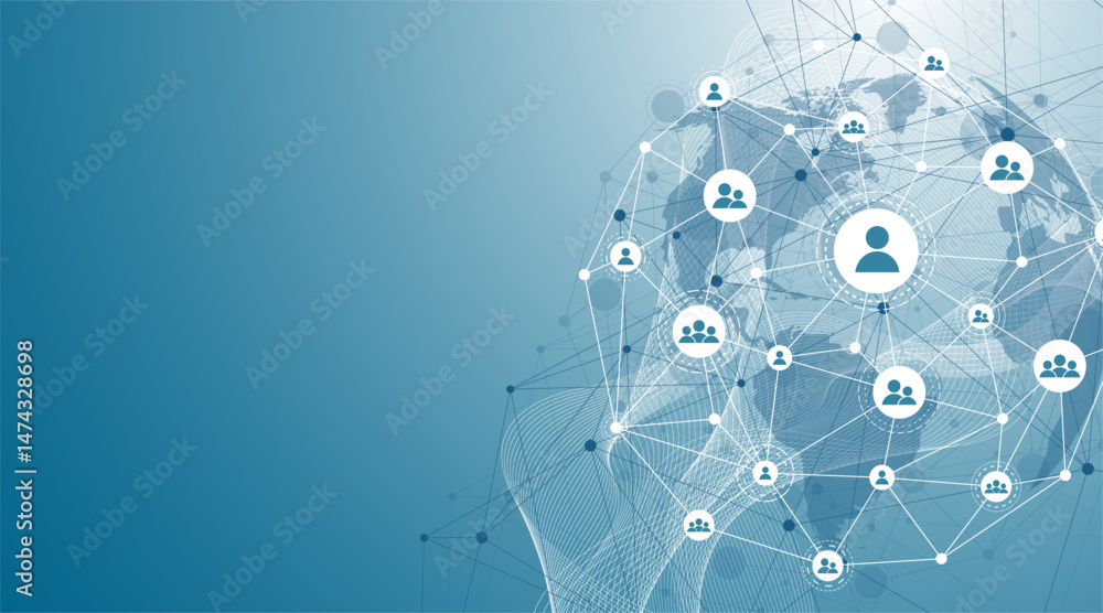 Fototapete Global network connection concept. Big data visualization. Social network communication in the global computer networks. Internet technology. Business. Science. Vector illustration