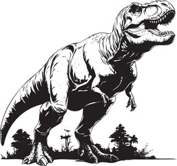 Monochrome dinosaur T-Rex walking in stylized vector pose