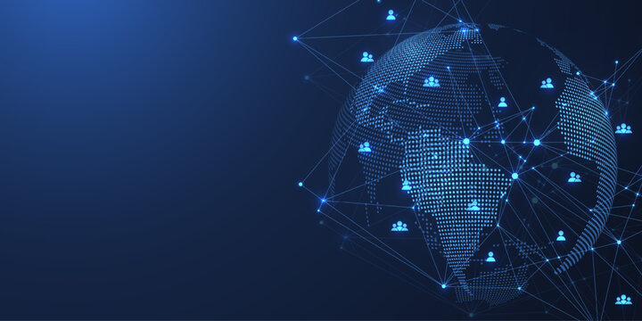 Social network communication concept. Global network connection abstract background. Horizontal header web banner. Internet technology. Business. Science. Vector illustration