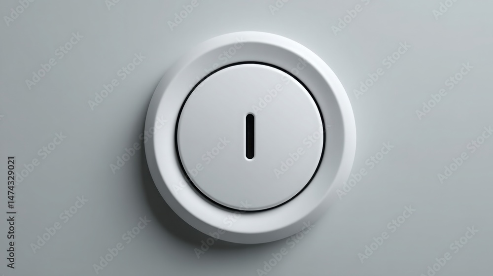 Poster elegant white button embedded in a gray wall symbolizing interaction and follow-up in a contemporary