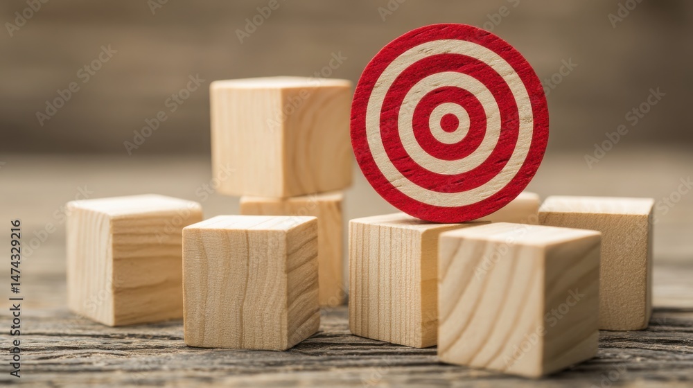Poster positioned on a wooden block illustrating outcome focus and refocusing attention on results in visua