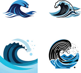 Minimalist black and white wave pattern, Japanese woodblock style, stylized ocean flow design, vector illustration, abstract aquatic motion, high contrast, smooth flowing lines, tattoo-style waves, cl
