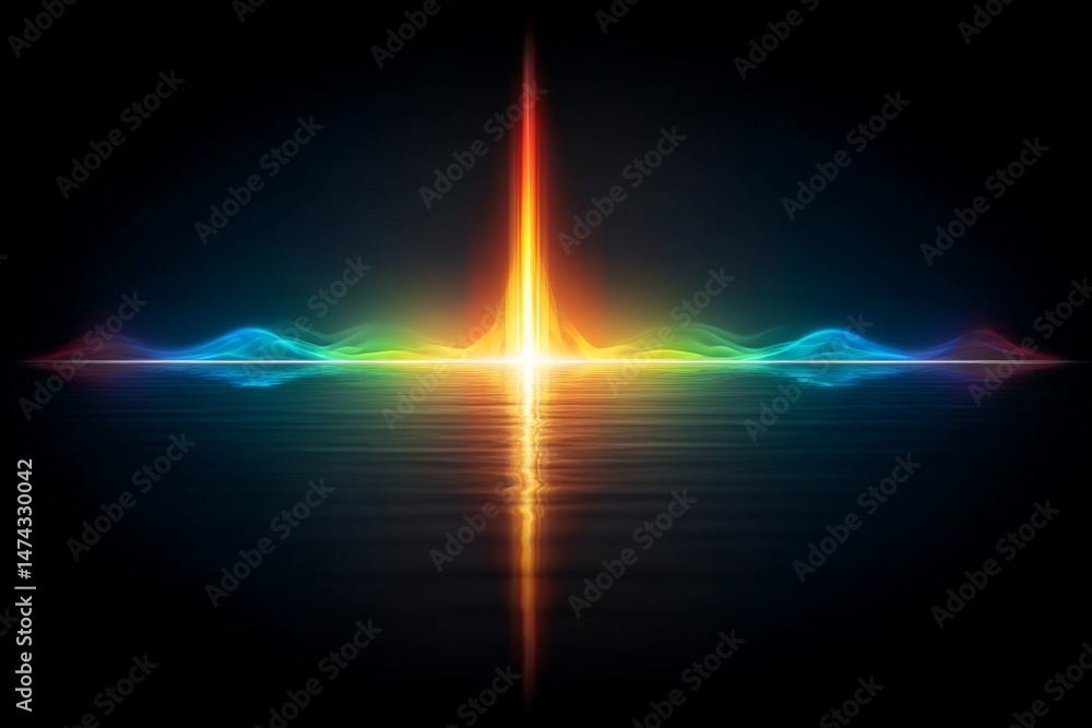 Aufkleber colorful sound waves visualizing energy and vibration along a dark background in an abstract digital