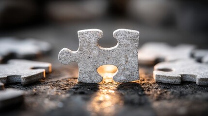A puzzle piece with a light shining on it illustrating the concept of closing gaps and connecting what is missing