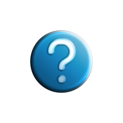 Glossy blue button with a bold white question mark symbol, rendered in a 3D style on transparent background. For FAQ sections, help center icons, customer support.