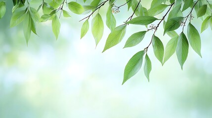 Spring flora and flower illustration nature background green leaves bright environment