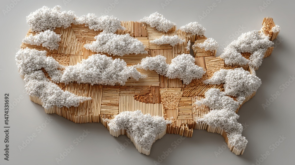 Poster Creative representation of a usa map crafted entirely from various shapes and types of pasta on a light background