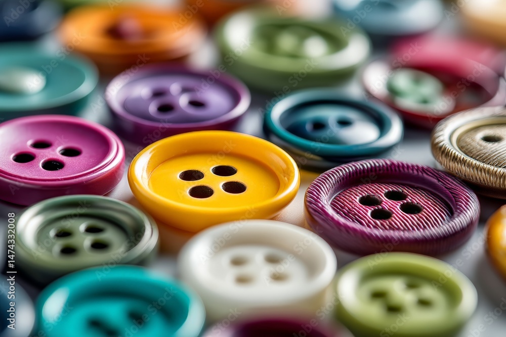 Poster colorful assortment of buttons displayed on a white background for crafting projects or sewing enthu