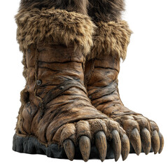 Furry monster feet boots costume halloween cosplay footwear animal claws on transparent background