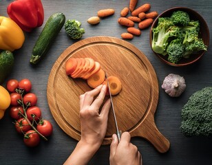 chopping fresh vegetables kitchen food photography natural lighting top view healthy eating