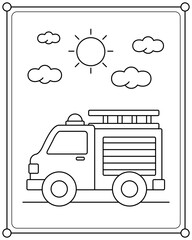 Fire truck or fire engine suitable for children's coloring page vector illustration