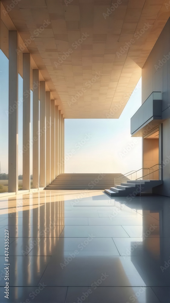 Poster ミニマリスト建築のインテリアデザインと抽象的な幾何学的構造の明るい背景