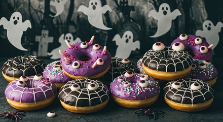 Spooky halloween donuts with eyeball decorations for festive celebrations