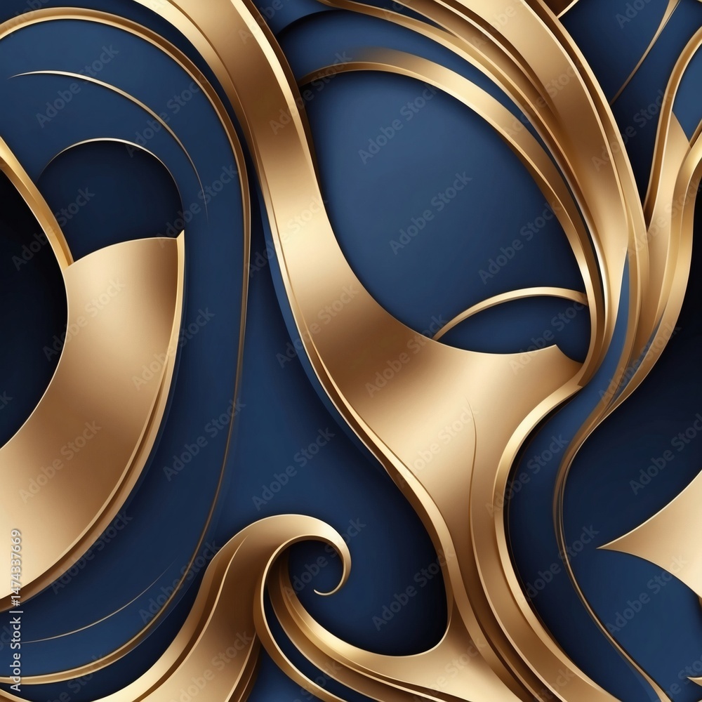 Aufkleber abstract golden curves on a navy background, creating a sense of elegance and luxury. the golden des