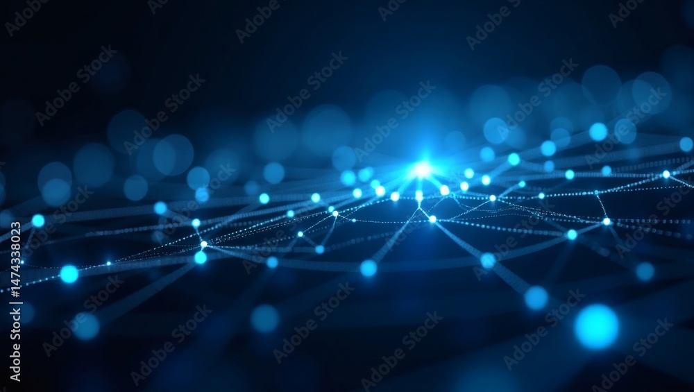 Poster a mesmerizing network of interconnected nodes, illuminated by a bright central point, showcasing a m