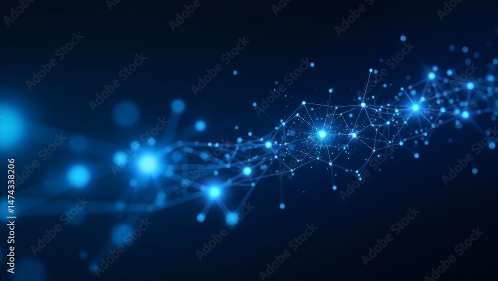 Aufkleber A digital abstract of connected dots and lines in blue, representing network and connection, with glowing bokeh