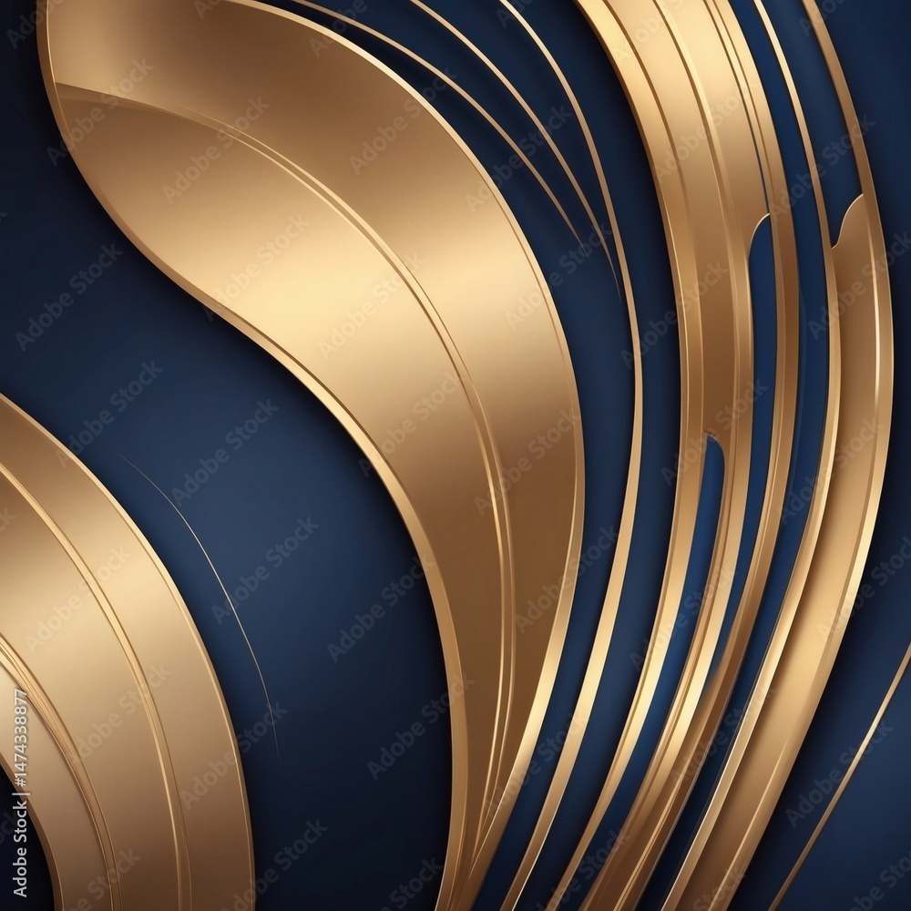 Poster elegant golden swirl patterns on a deep blue background, evoking a sense of luxury and sophisticatio
