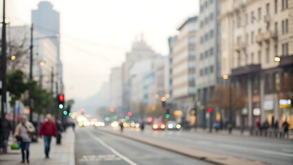 Fototapeta premium Blurred city life action urban setting photo art morning light defocus background concept