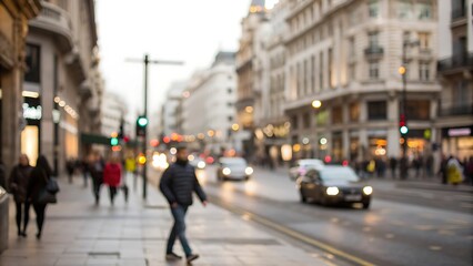 Urban crossing defocused view of busy street life city center blur background motion