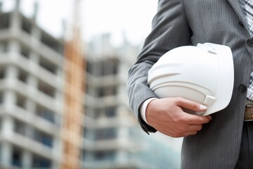 Man Holding Helmet at Construction Site