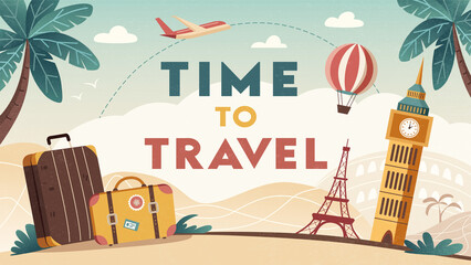 Time to travel. Tourism, vacation. Banner, illustration.
