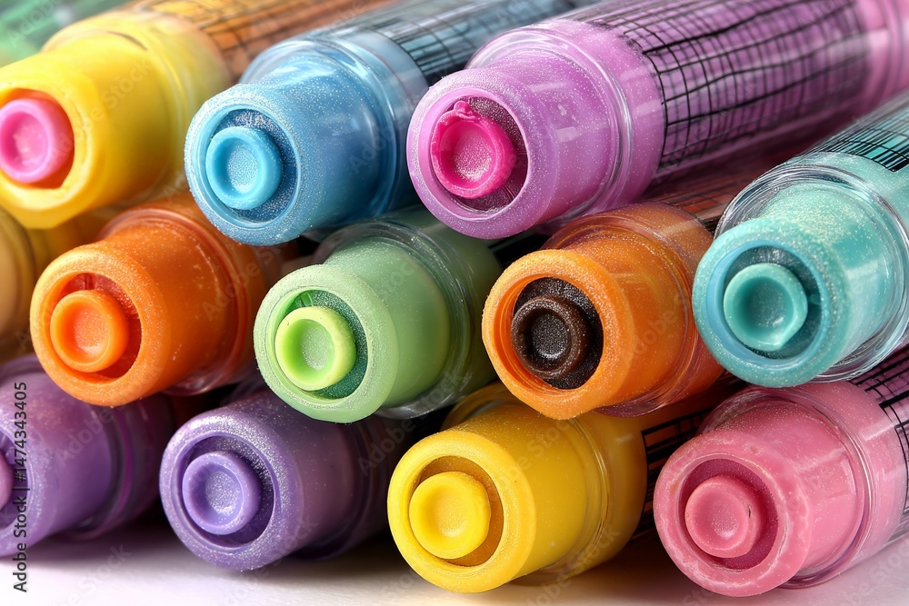 Aufkleber Vibrant assortment of colorful markers arranged neatly on a table for creative projects and artistic endeavors