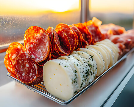 Sunset charcuterie board with Italian meats.