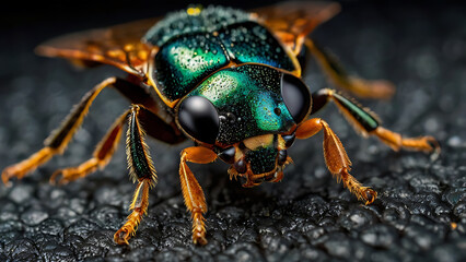 Stunning macro shot of a metallic green insect showcasing intricate details up close