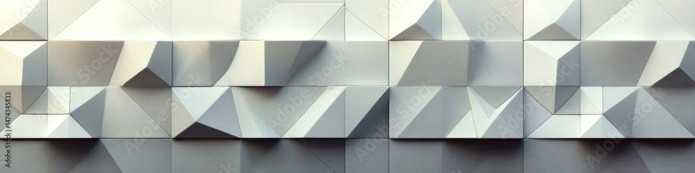 Poster geometric 3d shapes with angular patterns cast shadows on a wall. concept of modern art and architec
