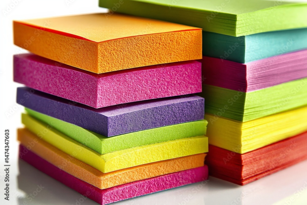 Aufkleber colorful sticky notes stacked on a clean surface in an office setting during daytime
